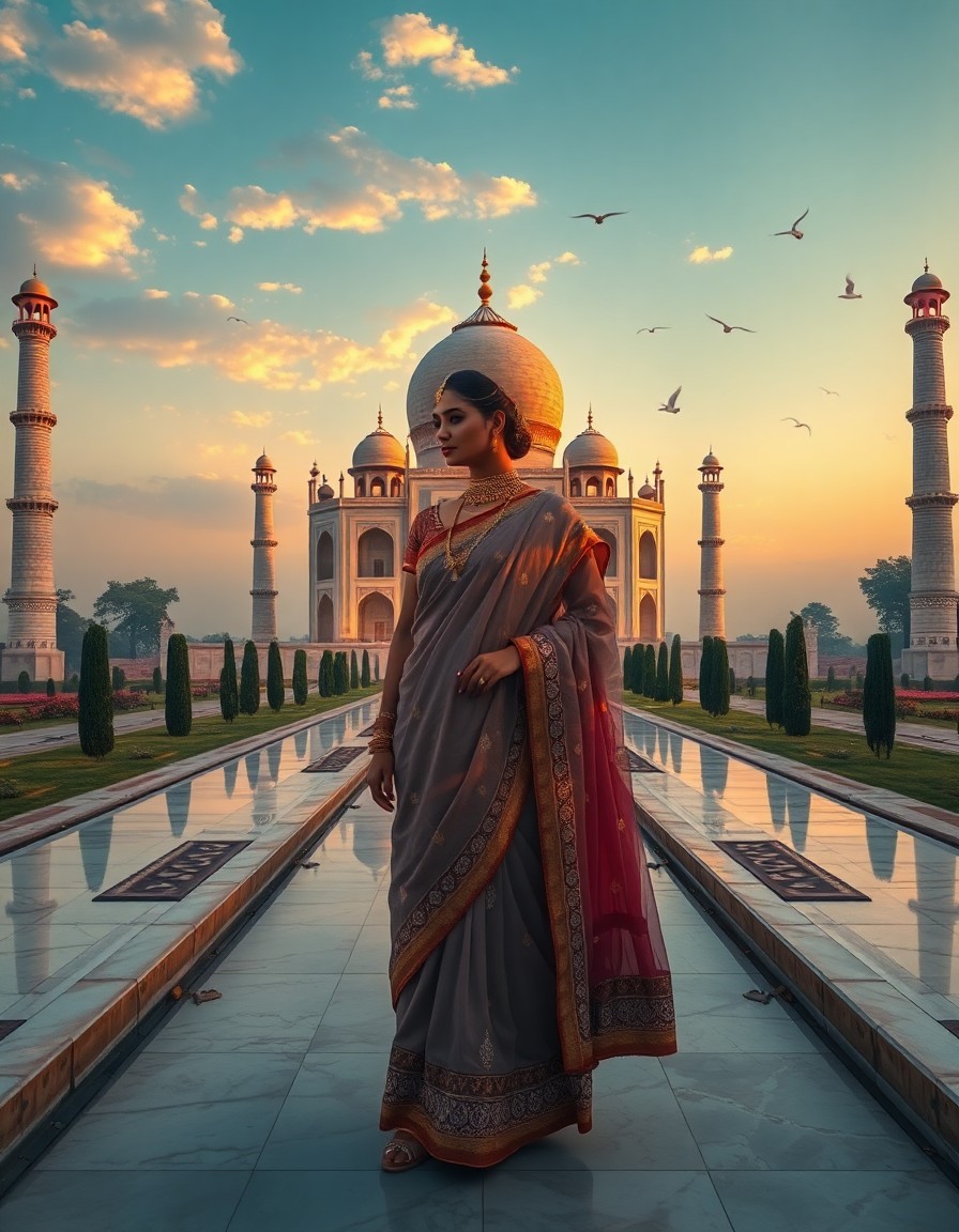 RSP double exposure Taj Mahal travel poster